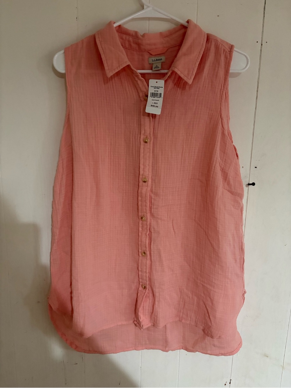 L.L. Bean Coral Sleeveless Button-Down Shirt